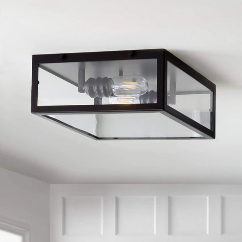Oil Rubbed Bronze Farmhouse LED Flush Mount Ceiling Light With Clear Glass Shade For Bathroom Kitchen Hallway And Entryway Dimmable ETL Listed Includes One LED Bulb installed on ceiling