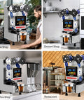 Fully Automatic Cup Sealing Machine With LCD Display For Bubble Tea And Coffee, No Fuss And Ultra Fast Sealing At 500 To 650 Cups Per Hour, Adjustable 88 To 95 Millimeter Cups, Electric Silver Finish in various shop settings.