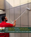 Man applying Heavy Duty Clear Waterproof Sealant One Gallon Transparent Acrylic Coating For Roofs Walls And Concrete Indoor Outdoor Tile.