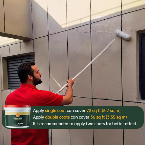 Man applying Heavy Duty Clear Waterproof Sealant One Gallon Transparent Acrylic Coating For Roofs Walls And Concrete Indoor Outdoor Tile.