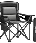 Oversized Camping Chair With Cup Holder And Cooler Bag Heavy Duty Folding Lawn Seat For Glamping 450 Lb Capacity Padded Comfort And Rugged Support 24.8 Inch Wide Seat 39.2 Inch Back Ink Black with carry bag
