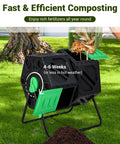 Dual Chamber Compost Tumbler With 34 Point 5 Gallon Capacity, Outdoor Rotating Composter With Aeration And Two Sliding Doors, BPA Free