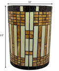 Tiffany Style Wall Lamp With Brown And Yellow Stained Glass Two Light Vintage Look For Bedroom And Living Room Up And Down Lighting Ten Inch Wide And Thirteen And A Half Inch Tall Nice Gift