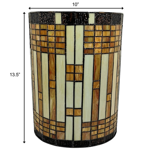 Tiffany Style Wall Lamp With Brown And Yellow Stained Glass Two Light Vintage Look For Bedroom And Living Room Up And Down Lighting Ten Inch Wide And Thirteen And A Half Inch Tall Nice Gift