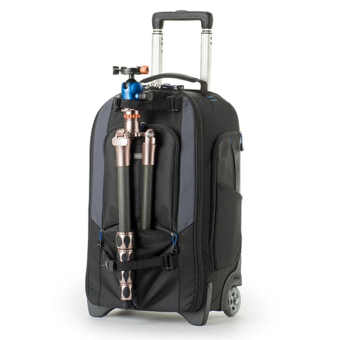 Streetwalker Rolling Camera Backpack With Dedicated Laptop Pocket And Minimalist Black Exterior, Hidden Zip Opening, tripod attached