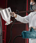 Heavy Duty Pneumatic Cement Mortar Sprayer With Stainless Steel Air Hopper For Exterior Wall Relief Textured Paint And Putty Application in use.
