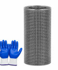 Heavy Duty 304 Stainless Steel Hardware Cloth 1/2 Inch 20 Gauge Welded Mesh Chicken Wire Fencing beside blue protective gloves.