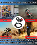 Three Speed 22mm Handlebars Switch For Seven Eighths Inch Ebike And Motorcycle Bars, shown with e-bike, motorcycle, all-terrain, and scooter use