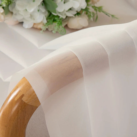 Close-up of Ivory Sheer Curtain Tiers 2 Piece Set, Light Filtering Voile Window Curtains 42W X 24L Inches on wooden rod