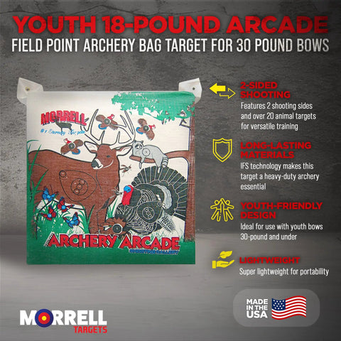 Youth Archery Bag Target For 18 Pound Practice, Field Point Arcade Target With 2 Sides And Over 20 Animal Targets, Great For 30 Pound Bows