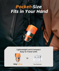 Go-To Air Pump For Inflatables Max Pump 3 Portable 5 Kpa High Flow clipped to backpack, size comparison to earbuds