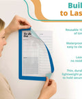 Person using 8.5 By 11 Inch Peel And Stick Adhesive Wall Frames Pack Of 5 In Blue, featuring a reusable to-do list