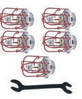 Heavy Duty Chrome Sidewall Fire Sprinkler Kit With 155 Degree Bulbs Half Inch Npt Threads 5 Pack includes wrenches and guards.