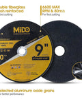 Front view of MIDO 9-inch cut-off wheel for metal and stainless steel, 9 x .075 x 7/8 in, 10-pack