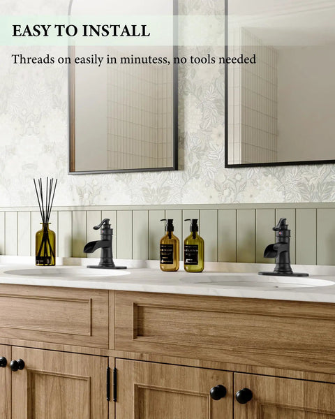 Bold Matte Black Waterfall Bathroom Faucet For Farmhouse Vanity With Single Hole Centerset One Handle Mixer Tap Pop Up Drain Overflow Antique Look Durable Metal Construction Easy Install