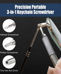 Precision Portable 3-in-1 Keychain Screwdriver for eyeglasses adjustment, flathead and Phillips included.