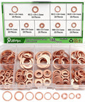 Copper Crush Washer Set 188 PC Oil Drain Plug Sealing Washers Kit In 9 Sizes M5 M6 M8 M10 M12 M14 With Rust Resistant Copper