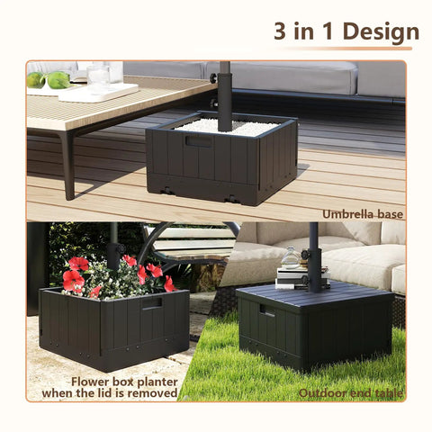 All In One Outdoor Umbrella Base With Rolling Wheels And Planter Box 176 Lb Heavy Duty Sand Fillable Workhorse Black