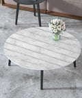 Round table with Peel And Stick Dope White Gray Wood Shiplap Wallpaper 511.8 Inch By 17.7 Inch showcasing wood grain texture.