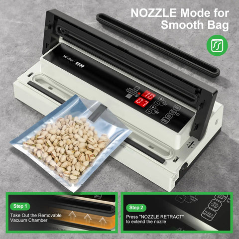 Pro Level 16 Inch Commercial Vacuum Sealer Machine Boasting Dual Pump Setup And Quick Auto Cool Down Rock Hard Design For Serious Meat Packing And Mylar Preservation Runs Smooth Every Time with pistachios in bag.