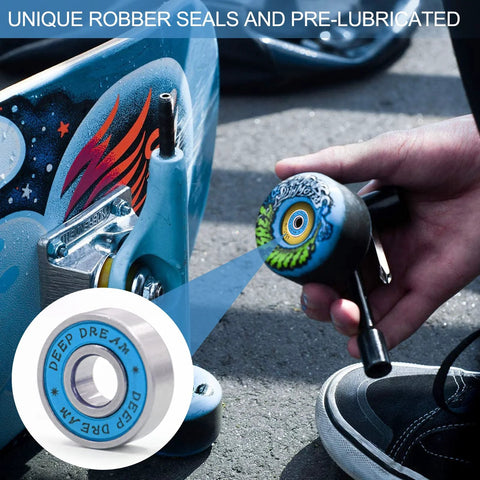 Premium 20Pcs 608RS skateboard bearings, chrome steel, 8x22x7mm, double rubber-sealed deep groove