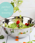 Stainless Steel Meal Prep Mixing Bowls Set for Real Kitchen Pros filled with salad ingredients, showcasing deep nesting design.