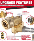 Meteor Blast pivoting brass pressure washer coupler with stainless safety lock, 1/4-inch quick connect, 5000 PSI