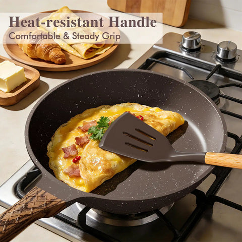 Omelette in 26 Piece Nonstick Pots And Pans Set With Steamer Induction Ready Cookware Includes Silicone Utensils Healthy Quartz Nonstick