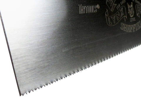 Pro Grade 12 Inch Tenon Saw Packed With Hella Sharp 13 Tpi Blade Brass Reinforced Spine And Stained Beech Handle close-up view.