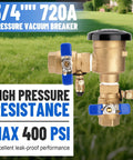 Brass 3/4-inch SPARKWHIZ pressure vacuum breaker backflow preventer with blue-handled shutoffs
