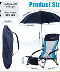 Foldable Beach Chair With Umbrella For Adults, Portable Low Profile Seat With 300 Lb Capacity, Lightweight Camping Chair