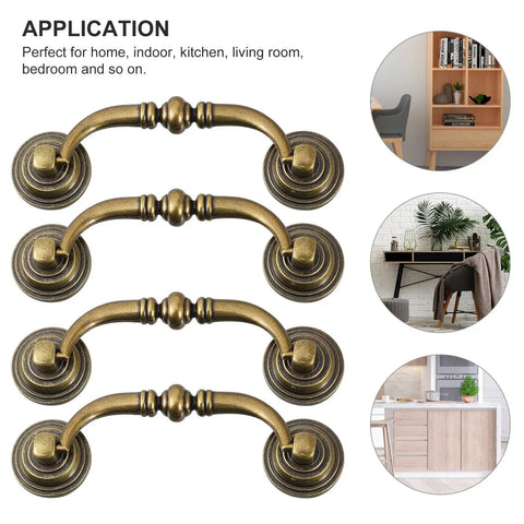 Four Piece Old School Vintage Drawer Pulls Set Antique Wardrobe Handles Alloy Cabinet Hardware For Dresser Cabinets And Furniture Makeover