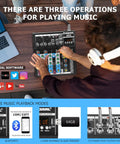 User operating 4 Channel Audio Interfacer DJ Mixer With USB Audio Interface, Plug-And-Play, Built-In Effects, 48V Phantom Power.