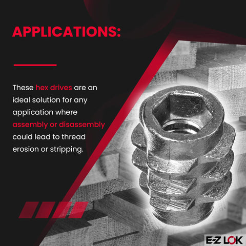 Zinc Hex-Flush Threaded Inserts For Soft Wood, 10-24 Internal Threads, 0.512 Inch Length, Hex Drive, Pack Of 50, Durable Fasteners