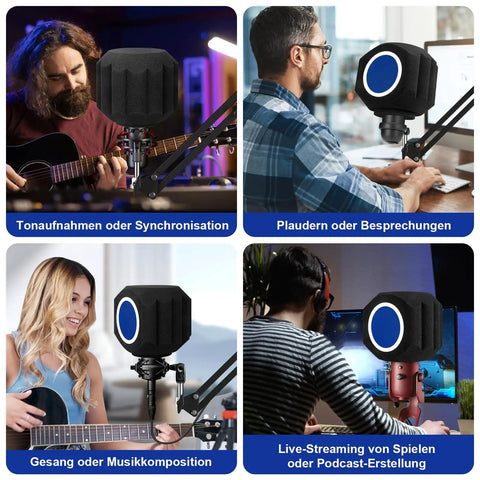 Pro-Grade Microphone Wind Shield Pop Filter with Five-Sided Acoustic Isolation Ball in home studio recording setup