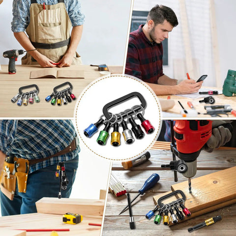 18 Piece Drill Bit Holder Kit with 11 Bit Holder Keychains, 3 Impact Socket Adapters, compact design in use by craftsmen