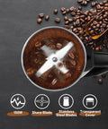 Top view of Badass Electric Coffee And Spice Grinder With Hella Fast 150 Watt Motor And Razor Sharp Stainless Blades for roasted beans.