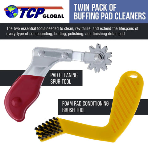 Polishing And Buffing Pad Cleaning Spur Tool And Foam Pad Conditioning Brush For Auto Detailing Pro Grade Detailer Kit, twin pack