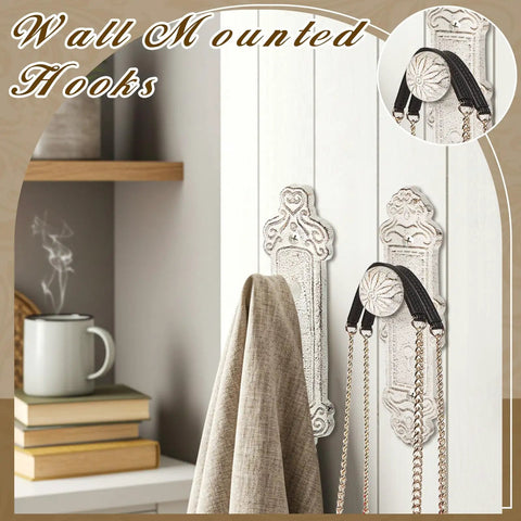 Slick Rustic White Cast Iron Wall Mounted Hooks With Screws And Anchors Shabby Chic Door Knob Decor For Coats Hats Bags In Hallway And Kitchen Fresh Country Vibe Top Shelf Design displayed with a coat and bag.