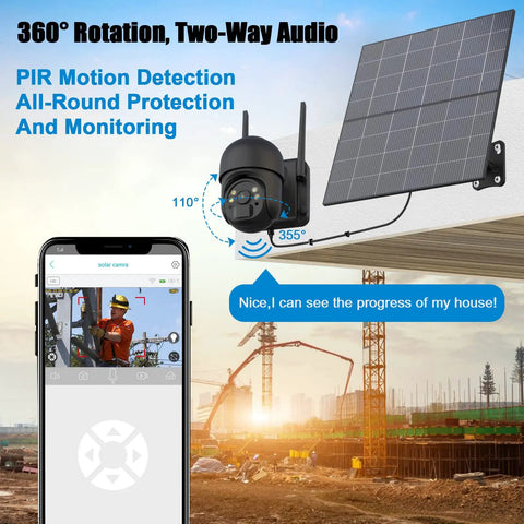 Outdoor Cellular Security Camera No WiFi Required 4G Solar Powered With 20W Solar Panel And 20000mAh Battery on construction site