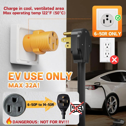 Heavy Duty Nema 6-50P To 14-50R EV Charger Adapter For 50Amp 250V Three Prong Welder Outlet Converter with yellow housing.