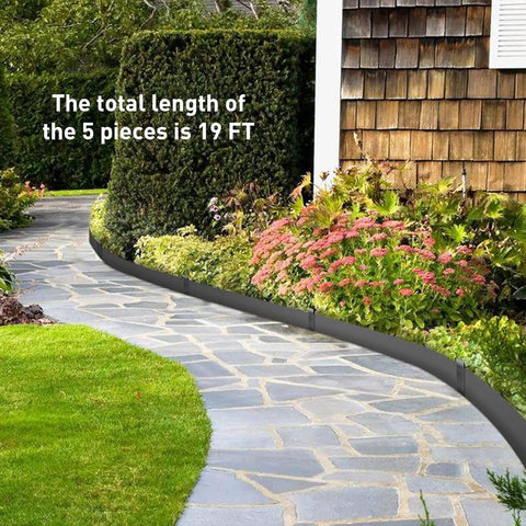 Heavy Duty Metal Landscape Edging Kit With Stakes 19 Feet Total 46 By 10 Inch Galvanized Steel Lawn Border Black No Dig Easy Install For Lawn Yard Flower Beds Flexible For Curves Weather Resistant And Durable along a pathway with flowers