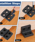 Installation steps of Torque Hinge Set 4 Pack Nylon Self-Closing Hinges 40x30x4mm With 5mm Holes on wood surface.