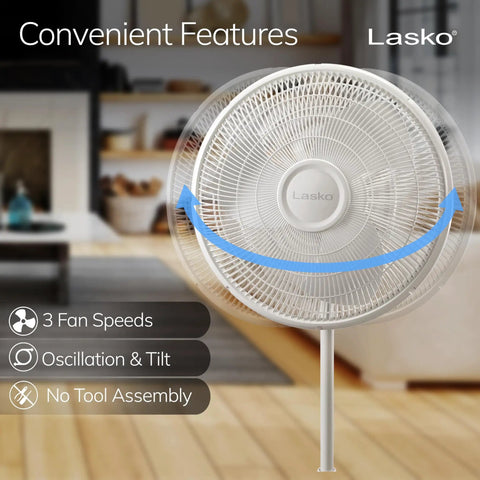 16 Inch Oscillating Pedestal Fan With Wide Area Breeze For Whole Room Adjustable Height And Tilt Head Easy Grip Rotary Control