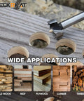 Real Deal Two Piece Three Quarter Inch Forstner Drill Bits cut smooth flat bottom holes in wood, showing precision cuts and wood types.