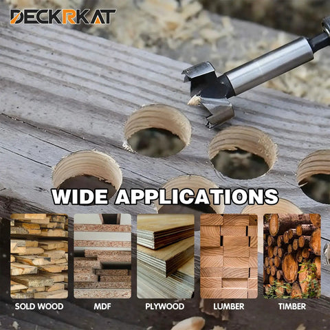Real Deal Two Piece Three Quarter Inch Forstner Drill Bits cut smooth flat bottom holes in wood, showing precision cuts and wood types.