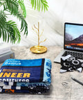 Engineer Appreciation Gift Set With Blanket, Multi Tool Pen, Keychain And Socks For Men displayed on a desk.