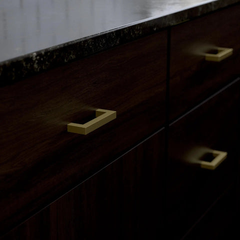 Thirty Pack Satin Gold Cabinet Handles And Heavy Duty Modern Drawer Pulls With Three Inch Hole Center For Kitchens And Dressers Premium Stainless Steel Sleek Matte Finish That Truly Hits Different Smooth Home Upgrade Essentials on dark wood cabinets.