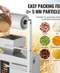 Straight Up Automatic Weighing And Sealing Bag Packing Machine For Flours Beans Grains 1 To 100 Grams in use, pouring soybeans into hopper.