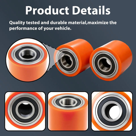 Heavy Duty Load Wheel For Toyota 8HBW23 Electric Pallet Jack Lift Truck, orange wheel with steel bearing for smooth performance.